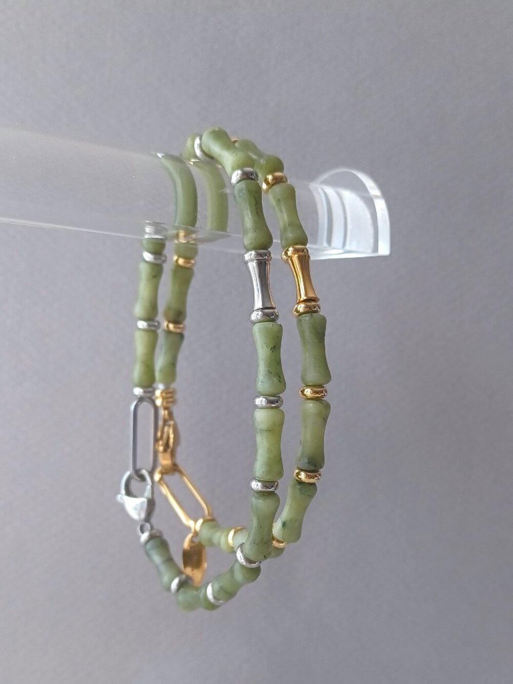New men's bamboo jade stone designed bracelet 2 color for optional